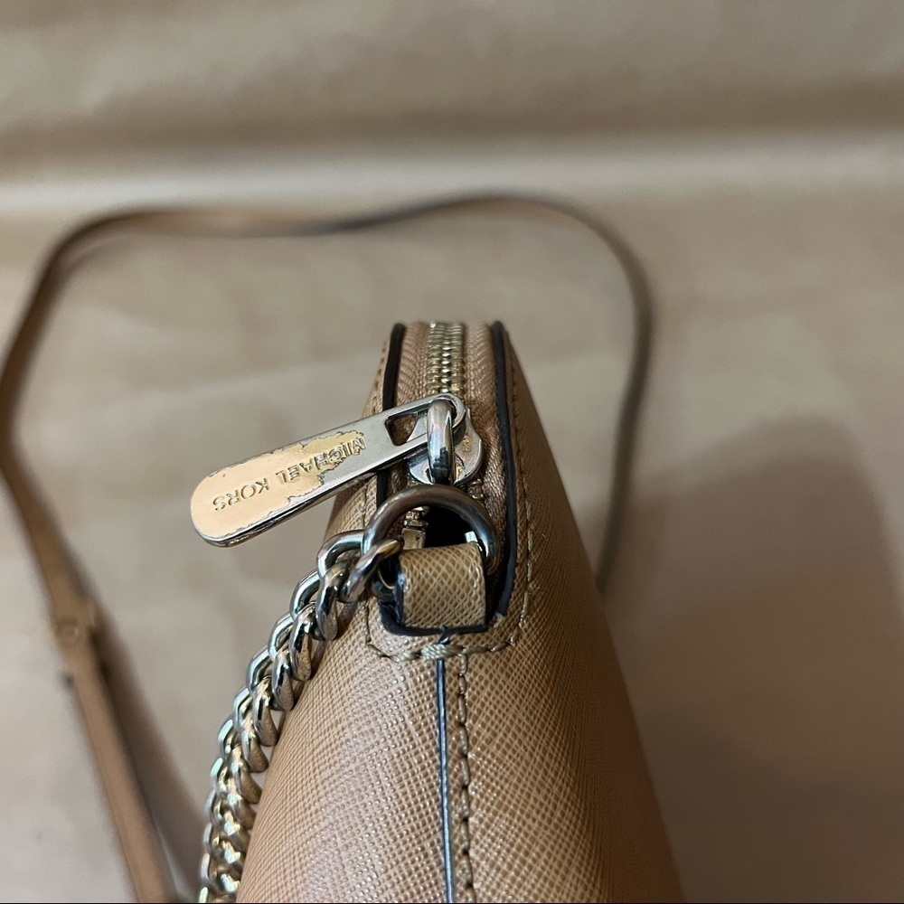 Michael Kors | Cindy Large Dome Saffiano Leather Crossbody Bag Purse in Peanut - Picture 9 of 16